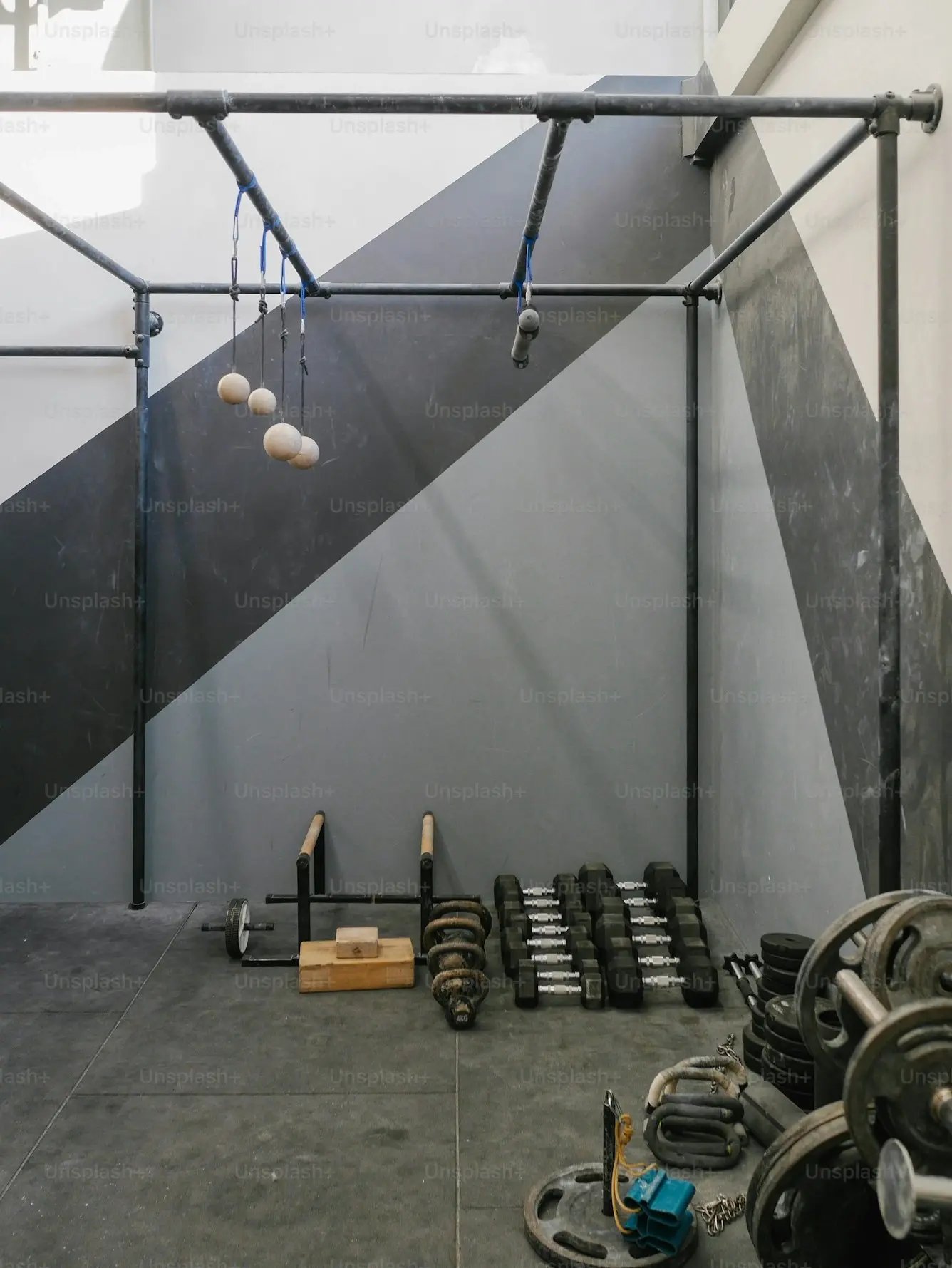 Gym equipments on the floor-1