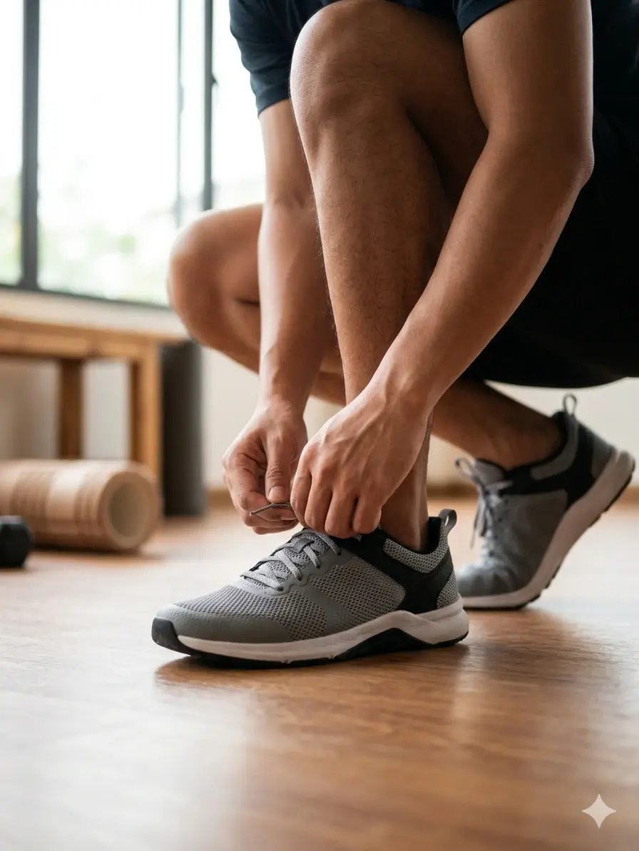 Man tying his sneakers strings